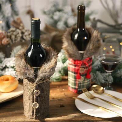 Christmas Table Wine Bottle Decoration Stripe Grid条纹格酒套