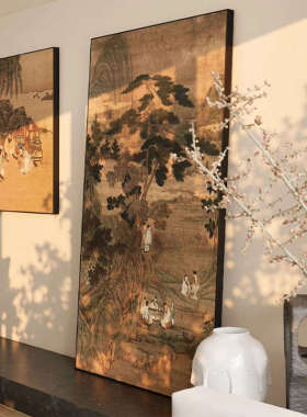 新中式客厅复古装饰画玄关茶室走廊过道背景墙壁画国风典雅挂画竖