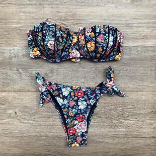 low with waist lace bikini印花低腰系带比基尼 Printed bra
