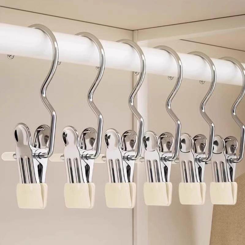 家用无痕裤夹子不锈钢多功能带挂钩裤子收纳神器单个衣架防风衣柜