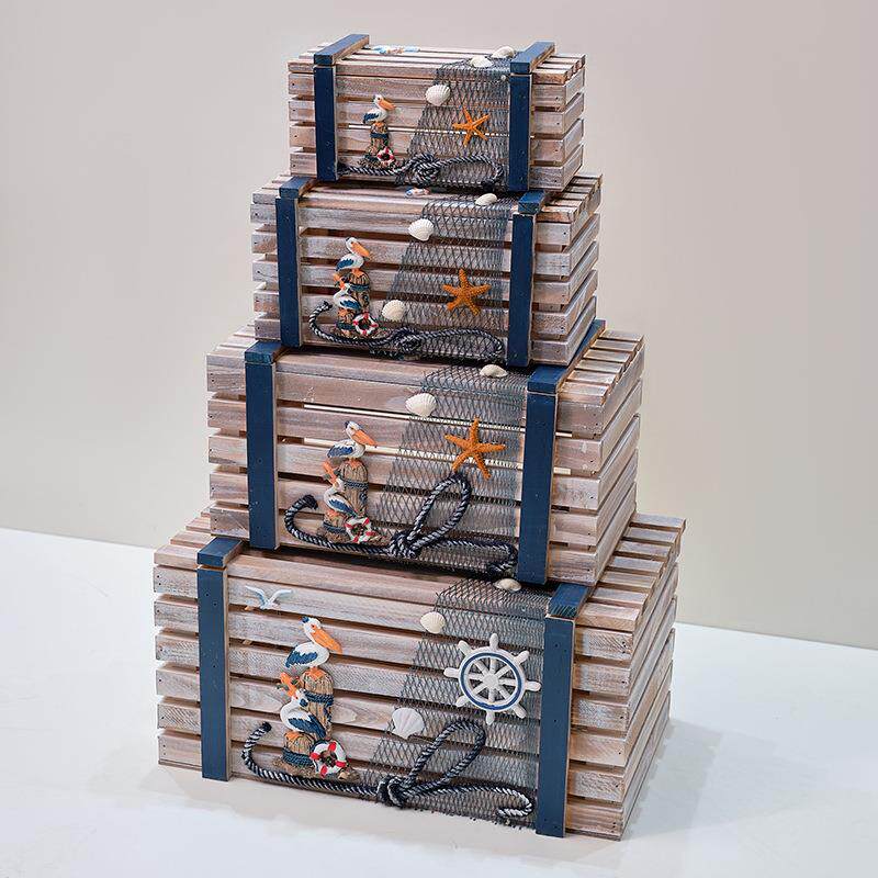 地中家居海储物箱子收纳木箱制套四CJS箱仿古做旧集装箱玩具箱