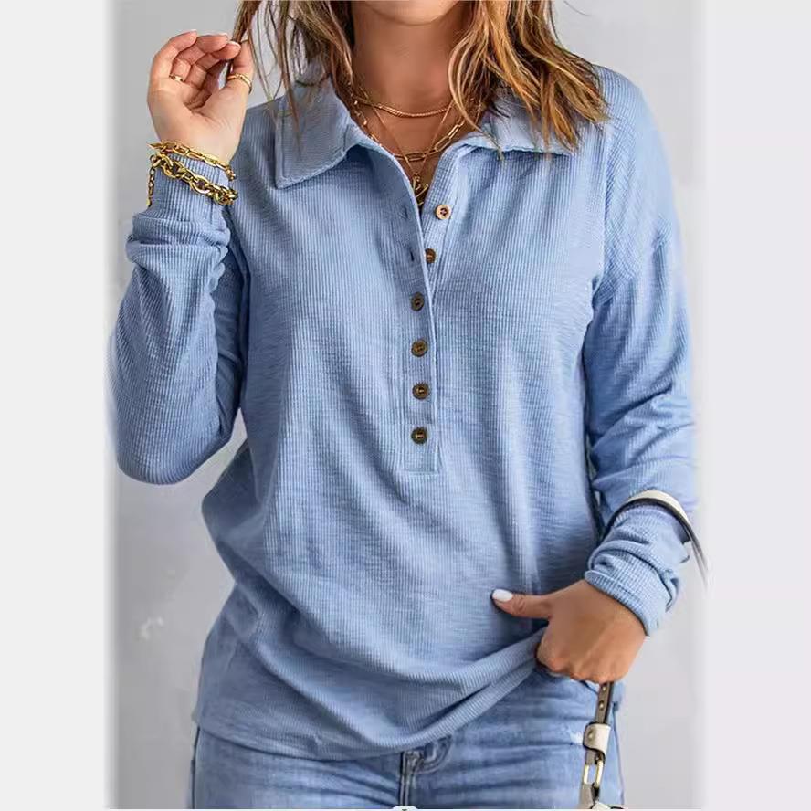 Solid color knitted sweater for women single-breasted lapel