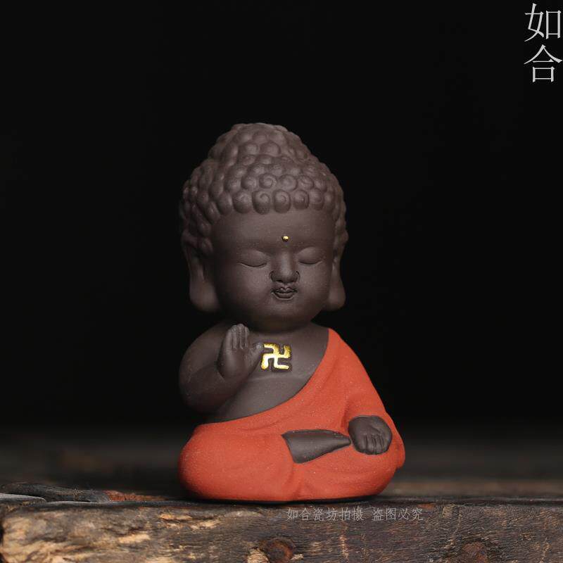 高档彩陶陶瓷紫砂小摆如来佛小弥佛像保佑坐像茶沙车载汽车件茶宠