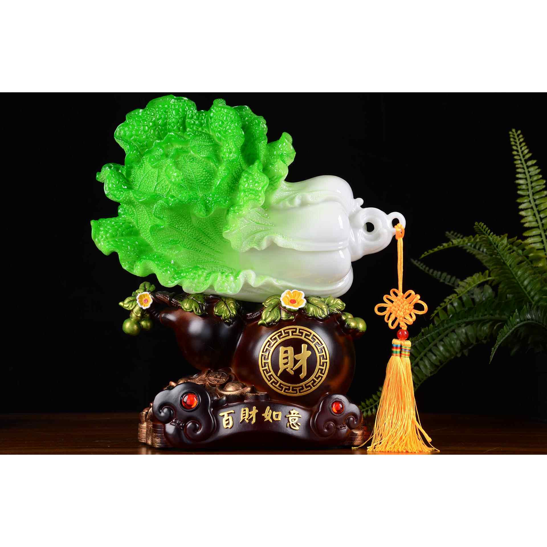 仿玉白菜摆件家居酒柜办公桌树脂工艺品百财如意玉白菜摆件