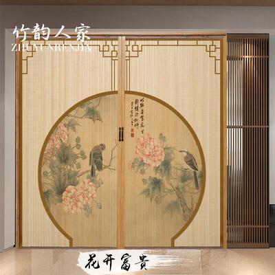竹帘折叠拉门隔断拉帘客厅装饰屏风窗帘家用厨房商铺竹帘门帘子