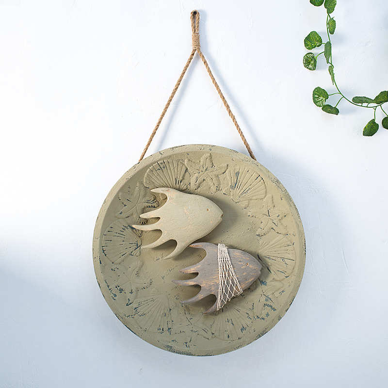 地中海圆形立体挂画复古做旧原色经典美式乡村挂件海洋元素壁饰