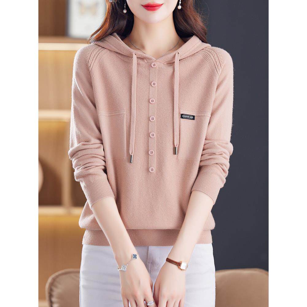 粉色连帽运动衫女性春季和秋季2025新流行时尚连帽针织衫针织衫西