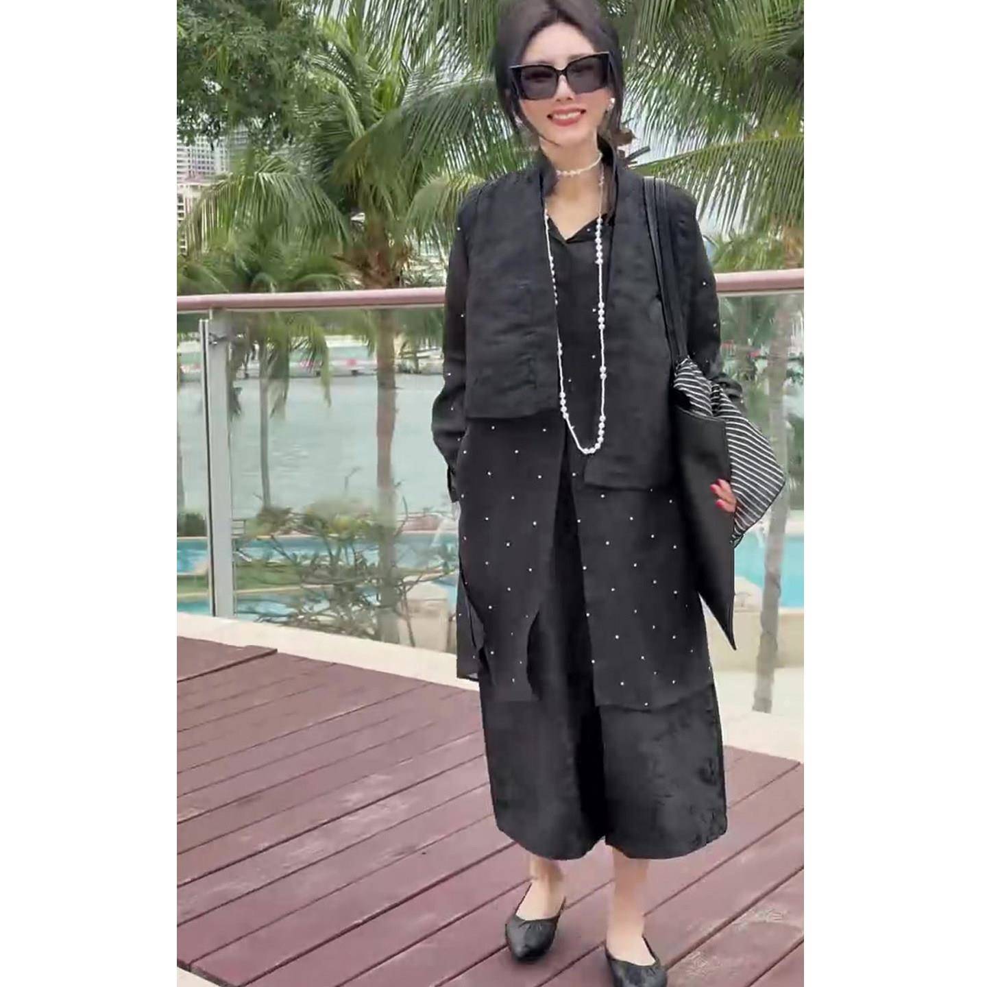 极速姐感系马甲裤子波点衬衫三件套女2026秋新款宽松简约炸街时尚