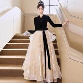 黑色晚礼服裙女2024新款 高级感成人礼轻奢小众高端主持人艺考 法式