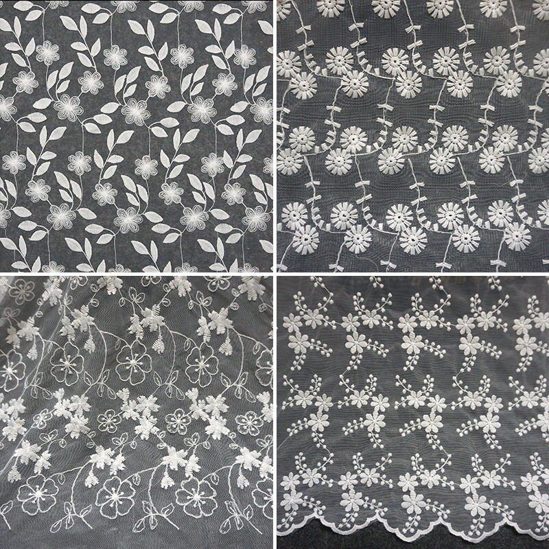 宽130厘米 网纱绣花面料 蕾丝礼服服装面料 网布刺绣花边