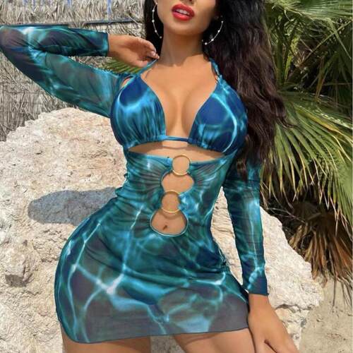 Three-Piece Set Womens Sexy Plain Bikinis Set Casual F