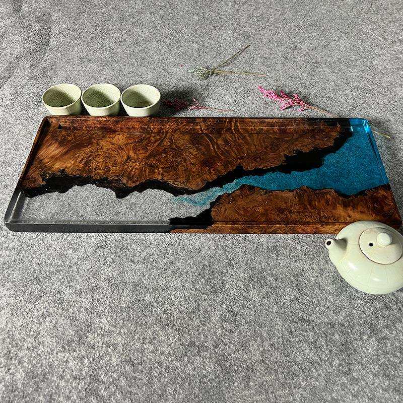 厂家 个性色彩丰富简约时尚茶盘 木质长方形家用水果树脂果盘