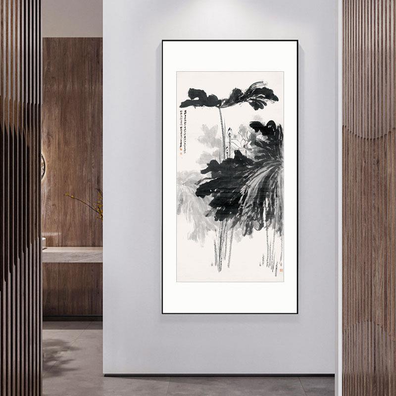 张大千墨荷装饰画客厅玄关沙发背景入户走廊挂画新中式水墨壁画