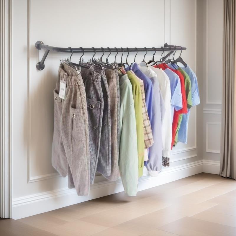 铁艺黑色挂衣杆服装店正挂上墙圆管壁挂式展示架男女童装加厚货架