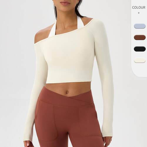 Yoga long sleeved women's one shoulder tight top sports