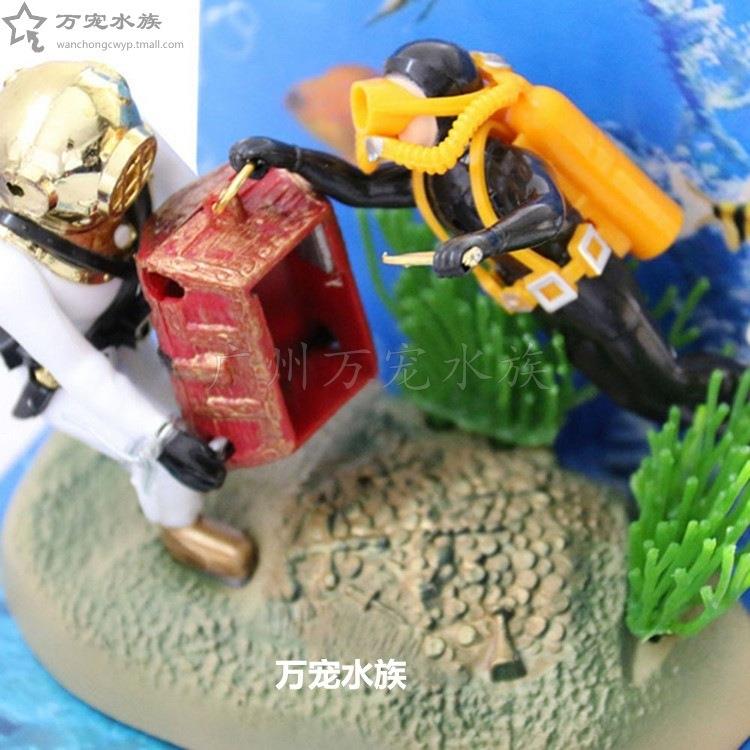 新款直销鱼缸水族箱生态鱼缸造景装饰连接增氧泵气动饰品双人寻宝