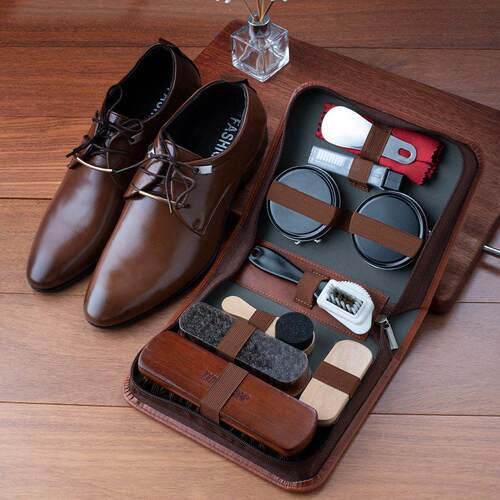 Horse Hair Brush Leather Shoe Polish Cleaning Care Kit bag