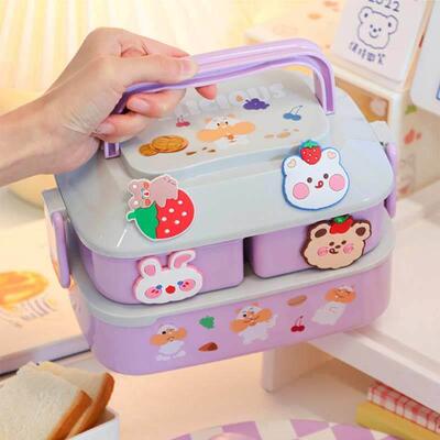 Kawaii Portable Lunch Box For Girls School Kids Plastic Picn