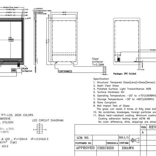 3.寸T*F1T液晶示屏480804650宽温工业级ST显7701S驱动IC高亮度
