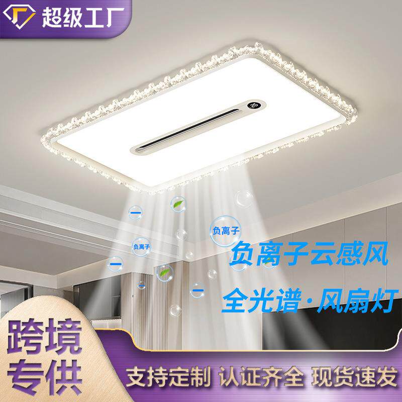 新款冰裂纹负离子家用无叶吸顶风扇灯中山智能数显灯具套餐风扇灯