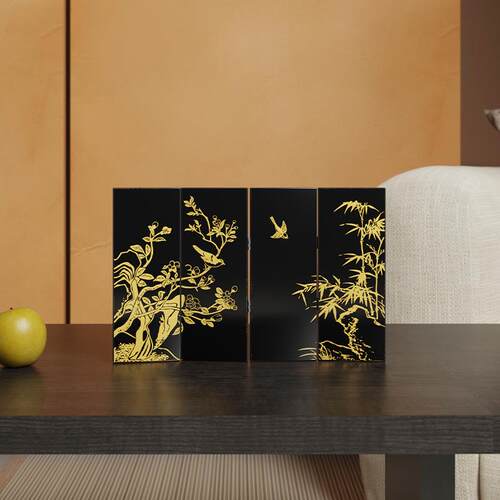 侘寂风中古客厅电视柜摆件复古玄关柜可折叠屏风装饰品