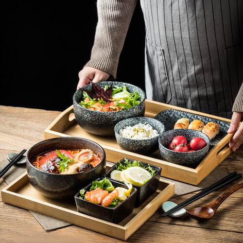 日式一人食陶瓷碗盘餐具用碗碟筷盘单人早餐套装面 面碗家用商用