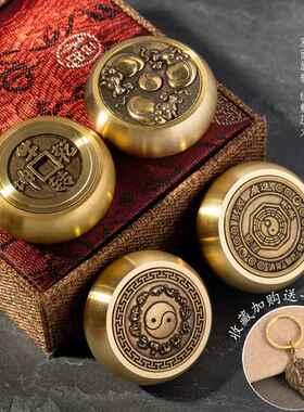 纯黄铜六面转钱手把件赚钱把玩件牛转乾坤解压摆件马上胡手玩