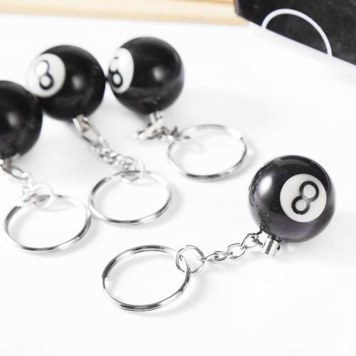 25mm Pure Black Number 8 Billiard Ball Keychain, Billiard Ac