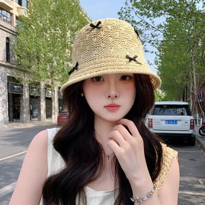 女式太阳帽2026正流行渔夫帽韩版ins夏草编柔软水桶帽甜美显脸小