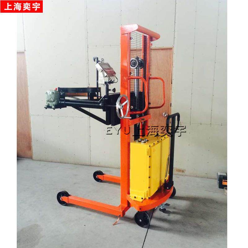 PDSW500-15AH-EX电子油桶秤手动翻转倾倒车铁桶倒料车防爆倒桶秤