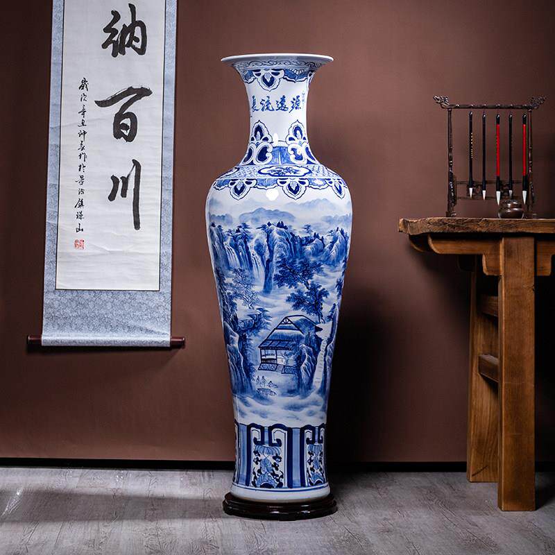 景德镇陶瓷手绘落地大花瓶客厅新中式装饰开业送礼大号瓷器高摆件
