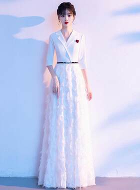 现代亮合唱演服装女式长裙优雅唱白红歌片曲合表比赛服装优雅