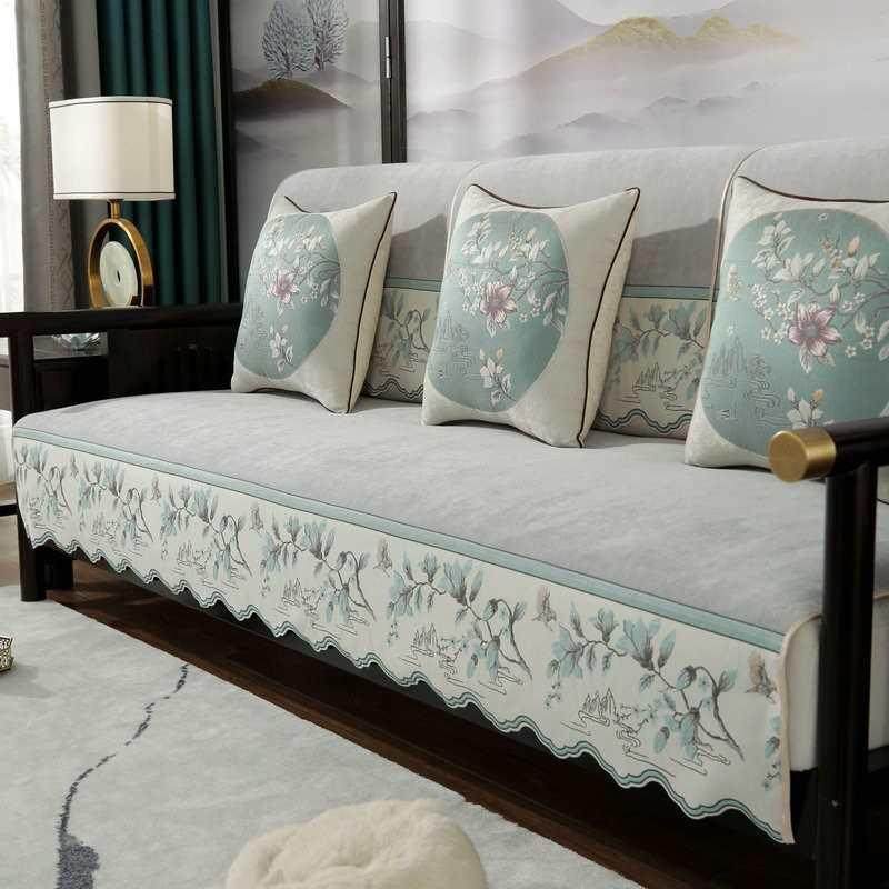 新中式沙发垫座垫四季通用高档红木家具坐垫子实木沙发套罩巾盖布