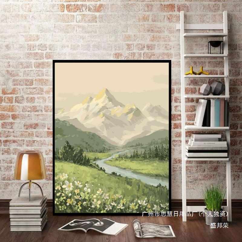 diy数字油画挂画礼物风景花卉解压手工色填涂水彩日照金山手绘