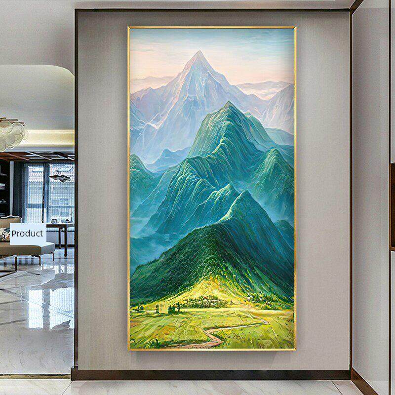 青山画背、西墙入口挂画、山水画、聚宝盆装饰画、新风壁画