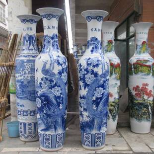 陶瓷落地大花瓶手绘釉下彩百鸟朝凤青花瓷开业庆典装饰礼品大摆件
