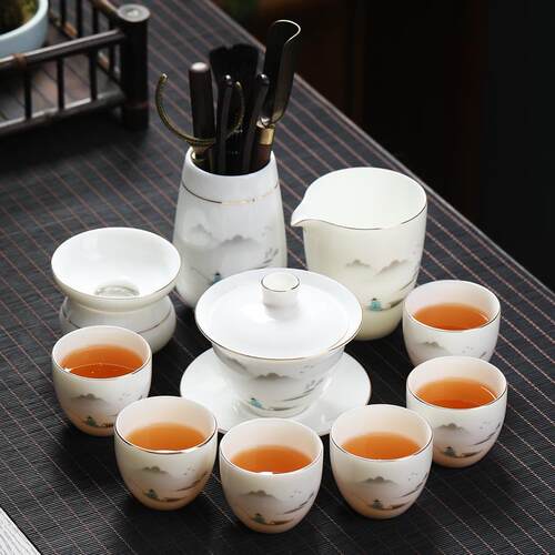 高档具礼盒装茶茶杯高档盖套装家用夫泡茶玻功璃羊脂玉碗白瓷送礼