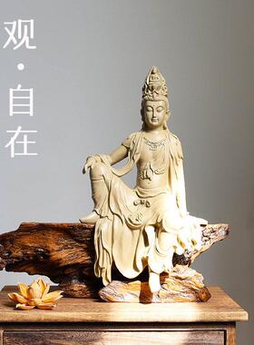 自观音在佛像新中式客禅意摆件QYX书房玄关办公室古法鱼缸家厅居