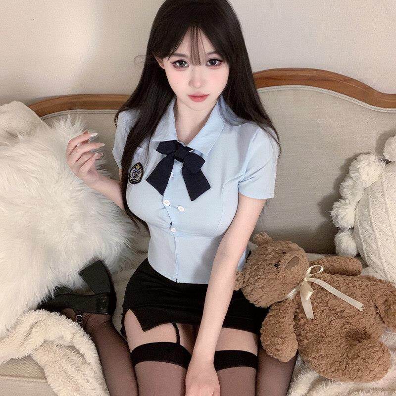 小个子套装学院风短裙半身裙夏季裙子日系制服短款衬衫女两件套
