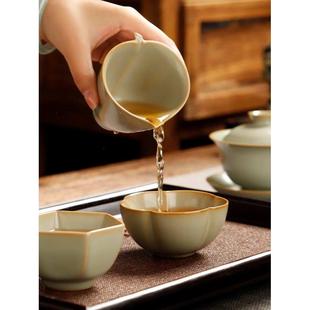 陶瓷主人杯三才盖碗 Q683豆青汝窑茶杯功夫敬茶碗 泡茶品茗杯茶具