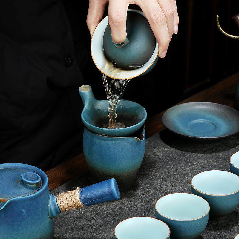 粗陶茶具套装家用客厅办公室日式复古陶瓷整套功夫泡茶壶盖碗茶杯
