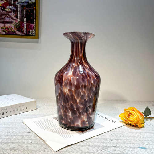 高级感紫色豹纹琉璃花瓶样板间客厅电视柜餐桌玄关插花摆件装饰品