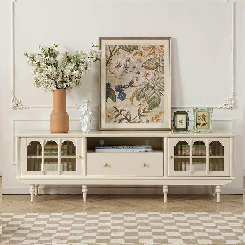 2023卧室白色法式轻奢奶油风电视柜茶几现代简约落地实木客厅新款