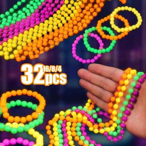 4-32Pcs Fluorescent UV Neon Necklace Bracelet Black Light Gl