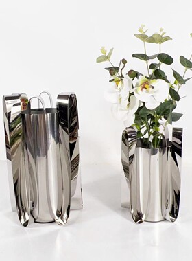 现代简约欧式5306银金属裙边饰花器花瓶摆件板房售色楼样处软装品