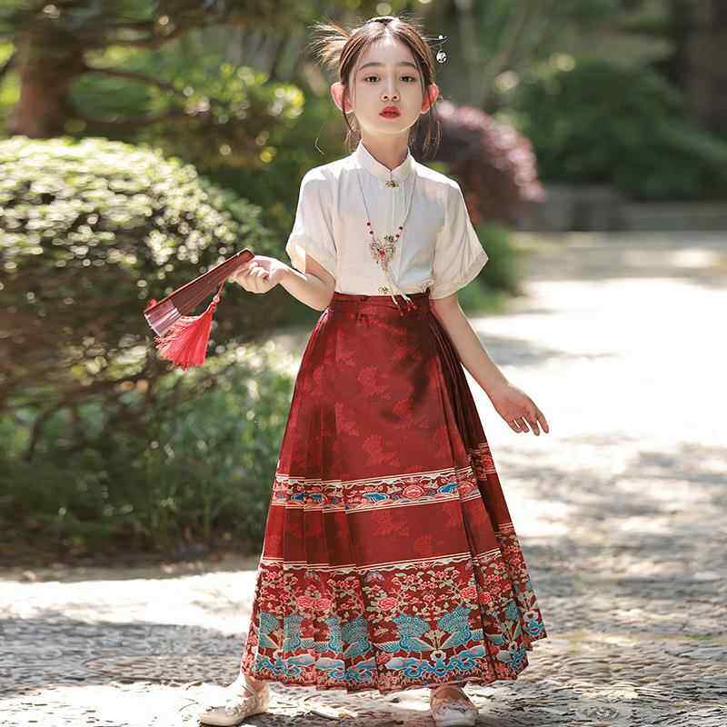 儿童马面裙冬天套装女童高端汉服小女孩半身裙中国风秋冬薄款定制