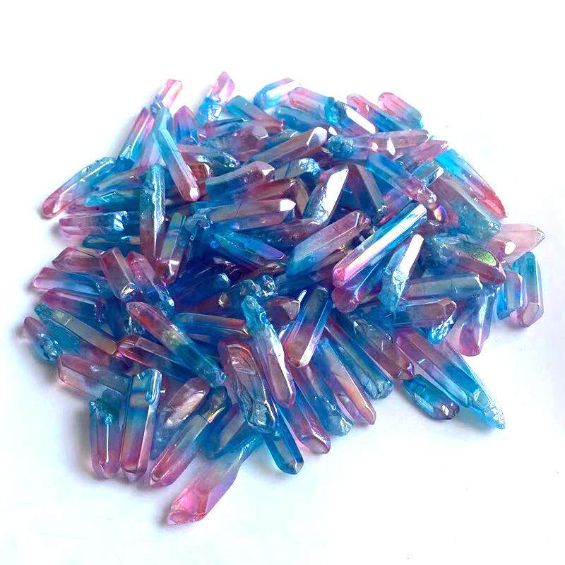 天然白水晶电镀单晶体粉蓝色电镀单晶体摆件镀彩单晶体碎石