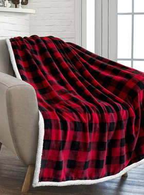 Buffalo Check Sherpa 毛毯 | 红色黑色格子法兰绒羊毛毯 | 圣诞