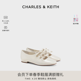 charles&keith24夏季ck1-70900519蝴蝶结，漆皮平底玛丽珍鞋女