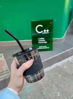 MR/钢化玻璃杯耐高温咖啡杯吸管杯女生耐热水杯便携式办公室杯子